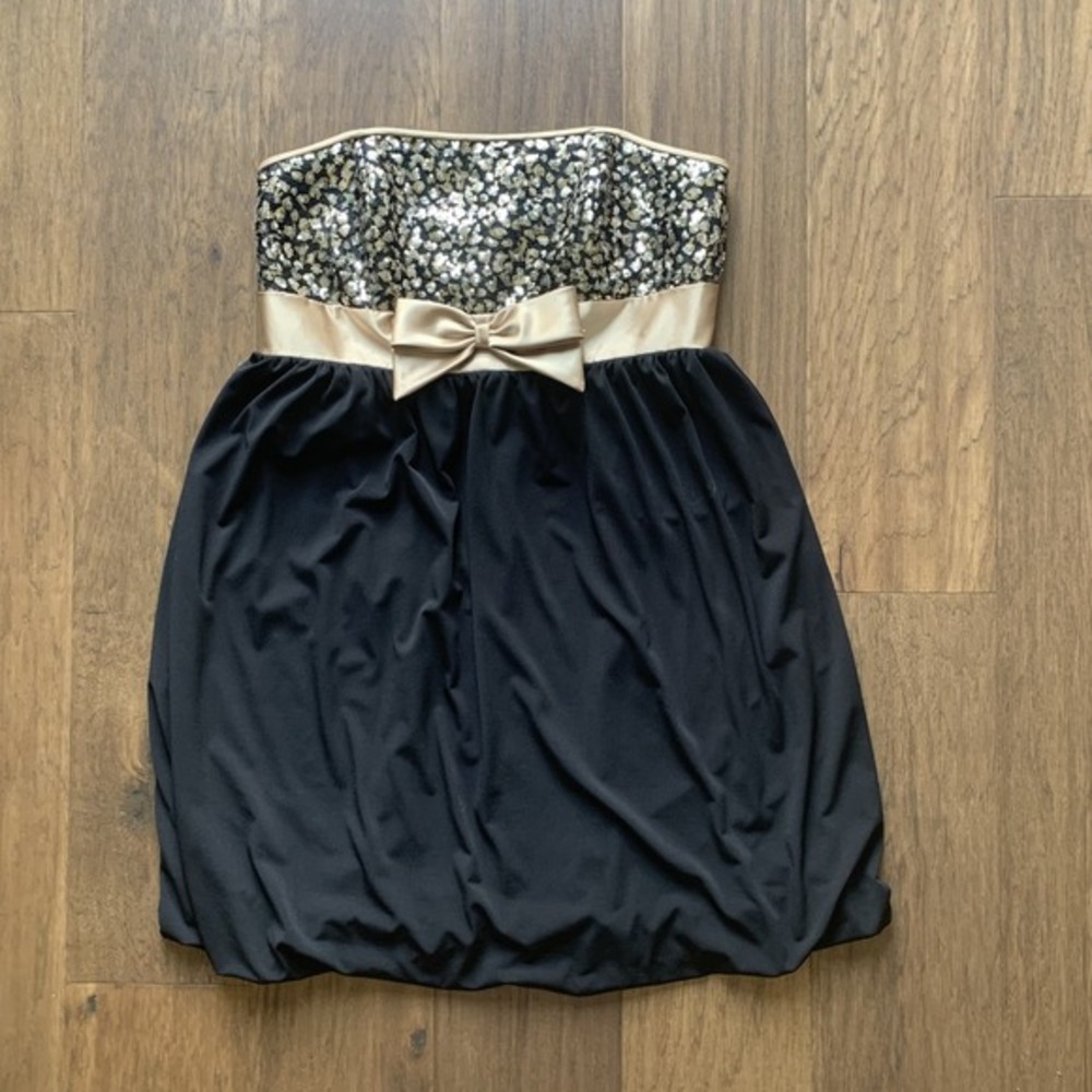Vintage Jessica McClintock Dress Womens 13 Sequin Strapless Bubble Bow Satin 90s